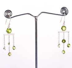Handmade 925 Sterling Silver Dangle Earrings with Peridot Gemstone